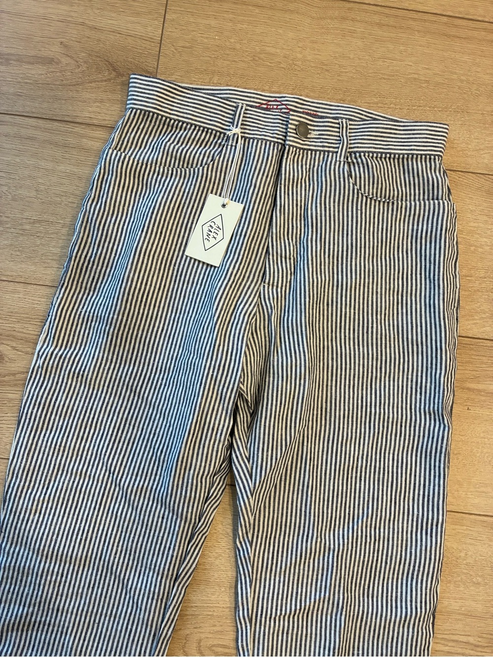 NWT Alex Crane Cham Pants French Linen Lines Striped Button Fly Size 28